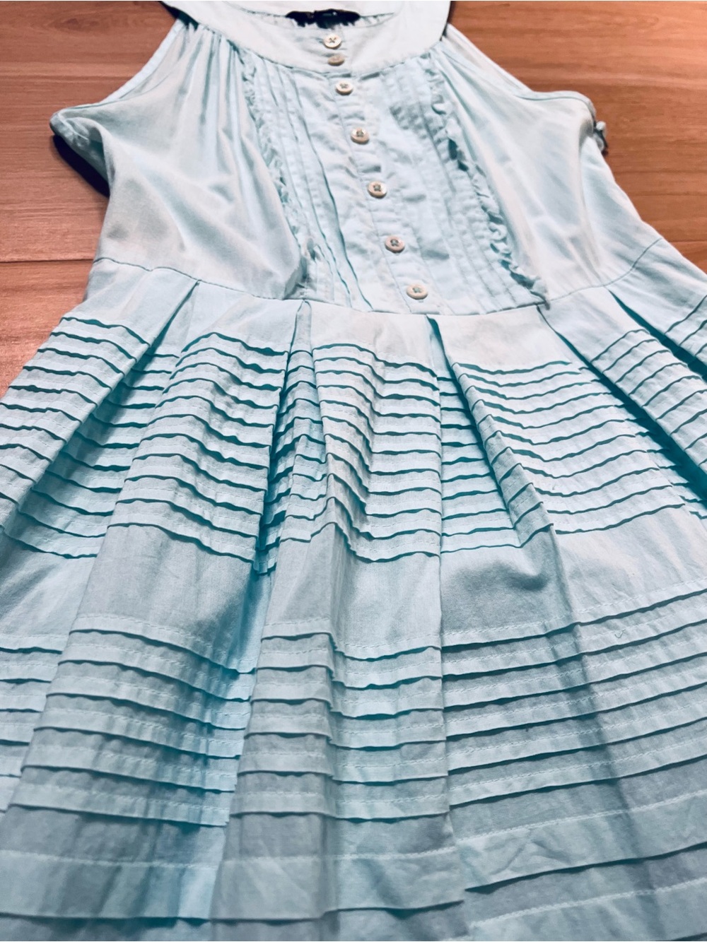 Tara Jarmon Aquamarine Pintuck Cotton Dress FR 36 US 4 Fit & Flare Side Zip - Picture 5 of 12